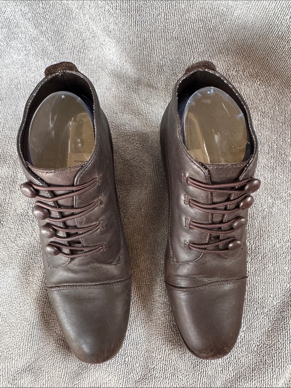 Nicole Brown Leather Ankle Booties with Button Lace Detail - Picture 8 of 11